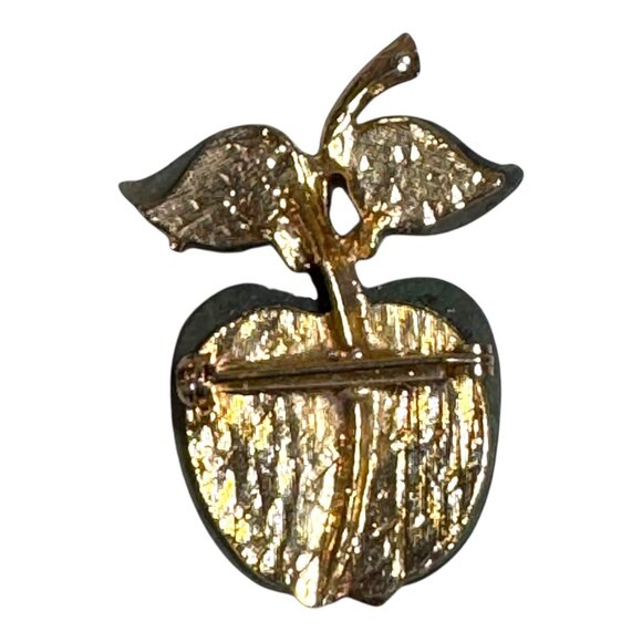 Vintage Swaboda Jade Apple Brooch Intricate Carving Faux Pearls Pin Green Gold - Picture 2 of 4